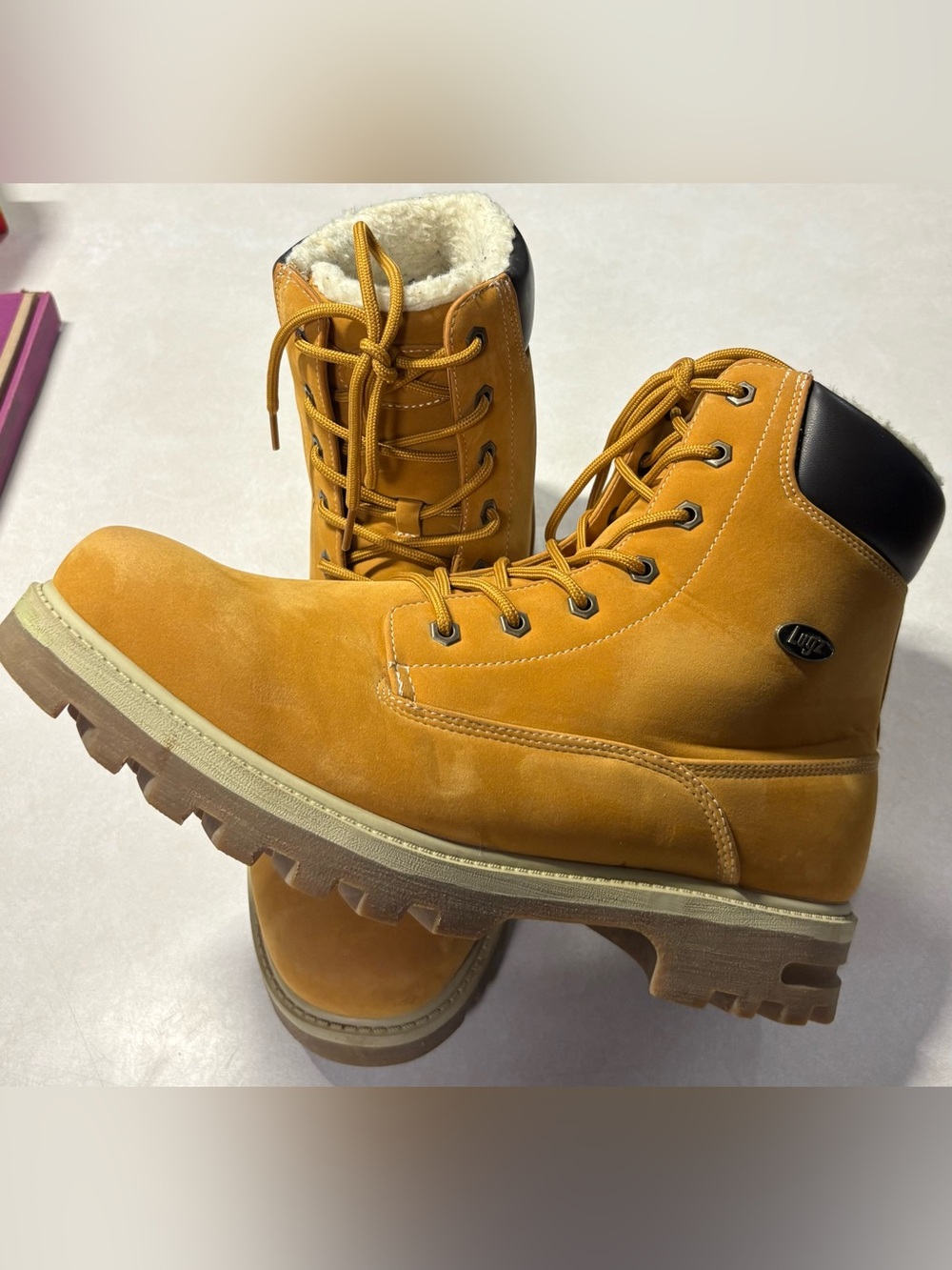 Lugz Men's Wheat Lace-Up Work Boots with Shearling Collar